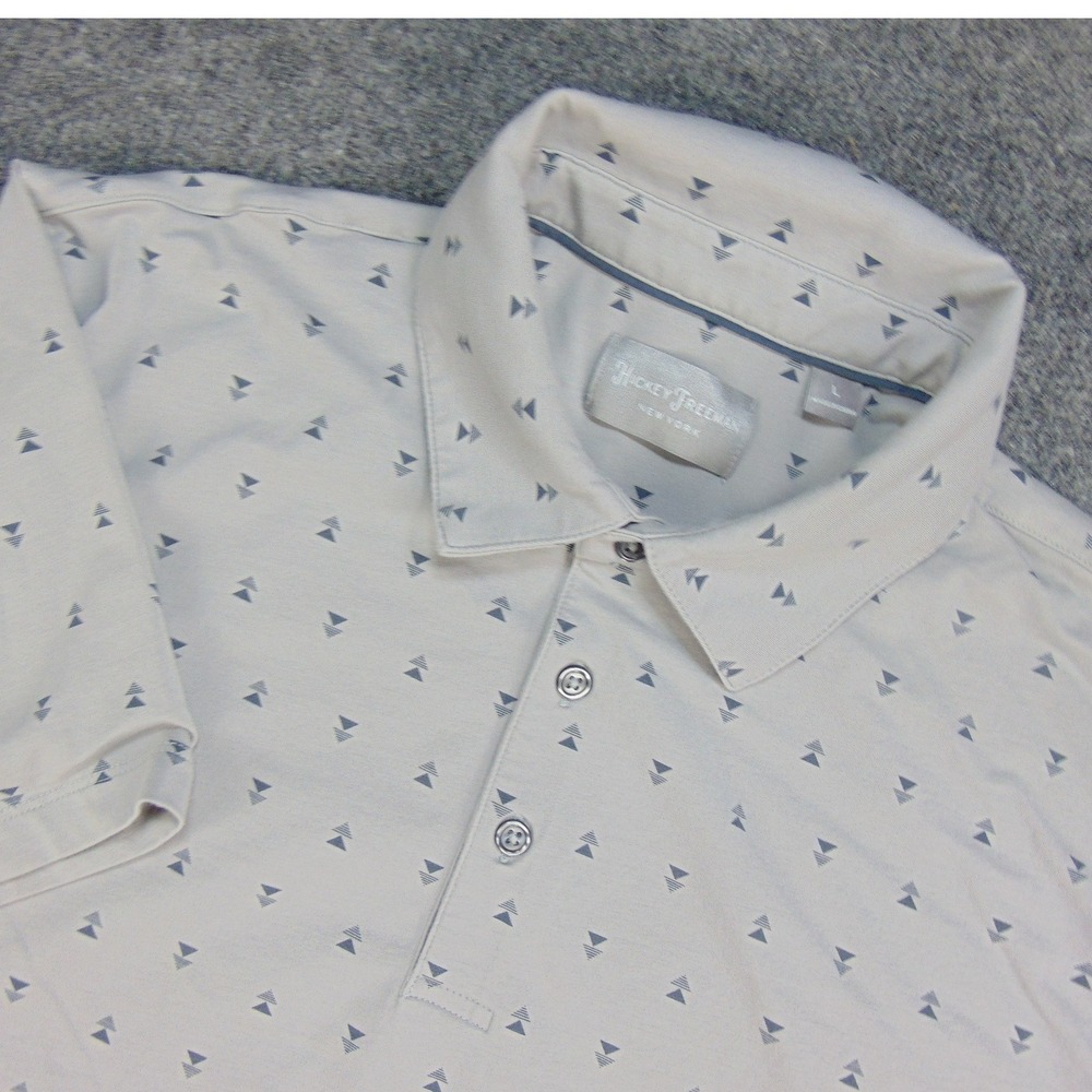 Hickey Freeman Polo Mens Large Short Sleeve Tan Geometric Luxury Golf Shirt